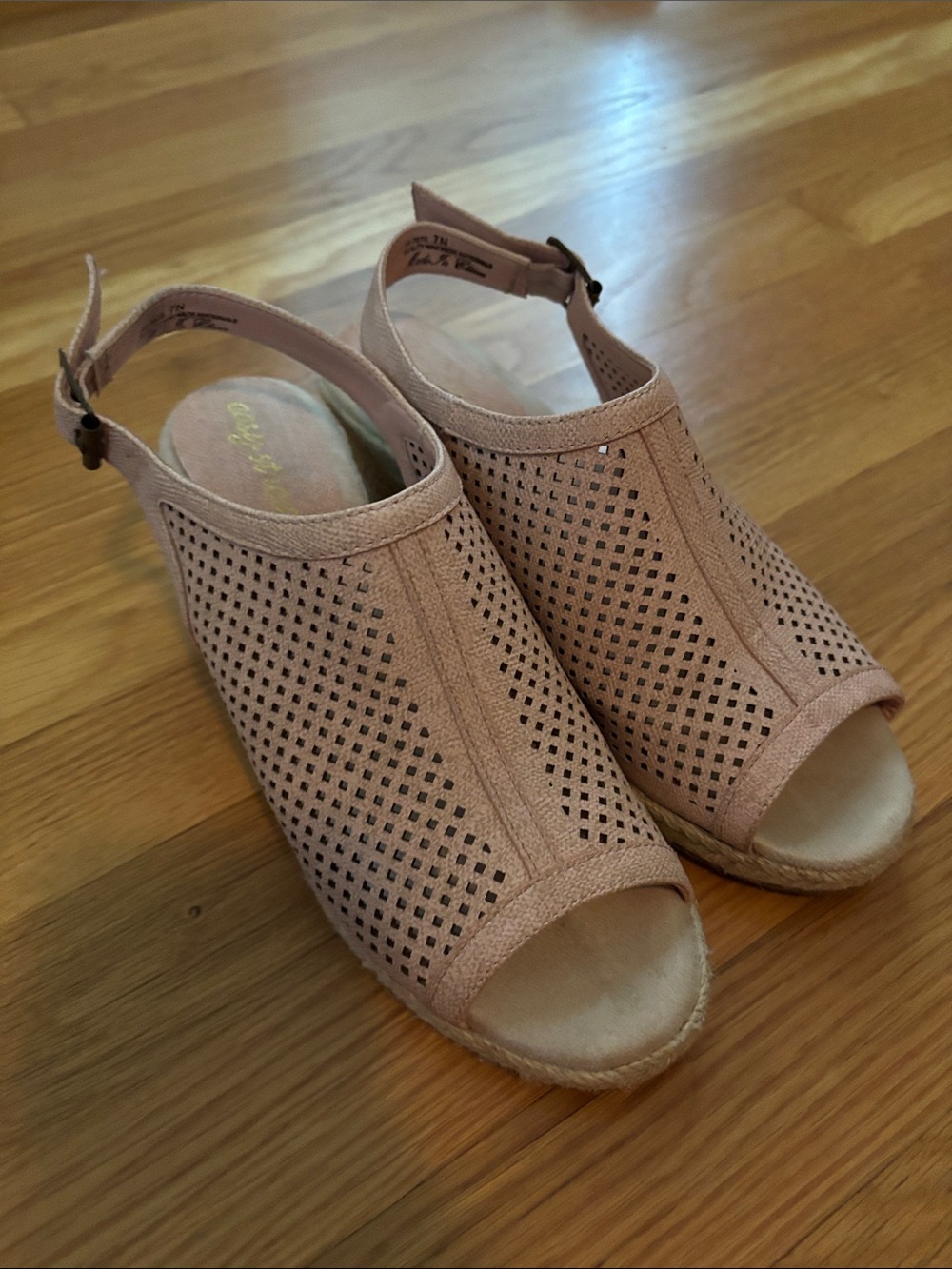Easy Street Blush Perforated Peep-Toe Wedge Slingbacks